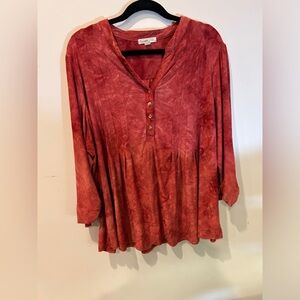 Westport Coral Textured Roll Tab Sleeve Blouse 3X
